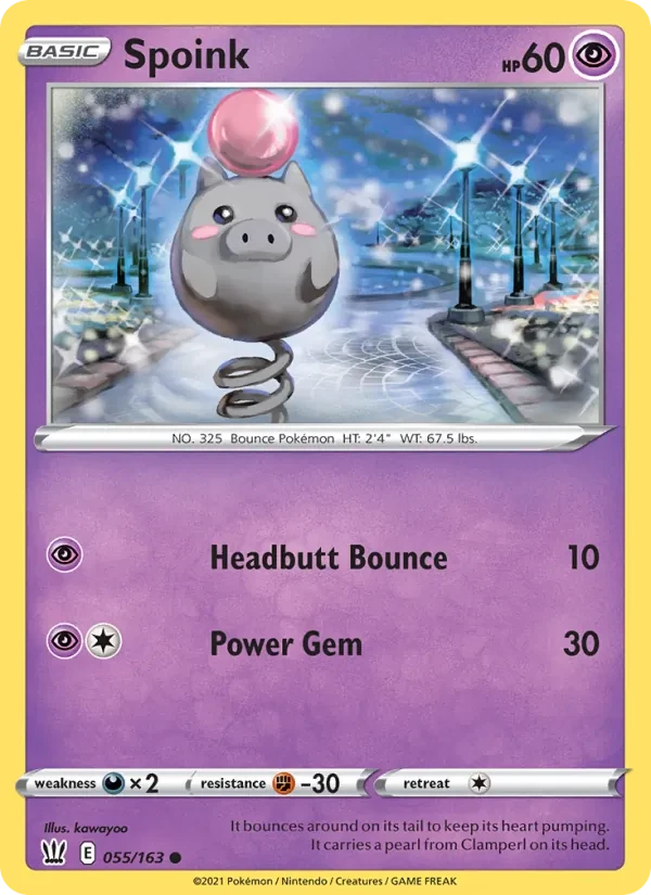 Spoink 55/163 Battle Styles Pokémon card