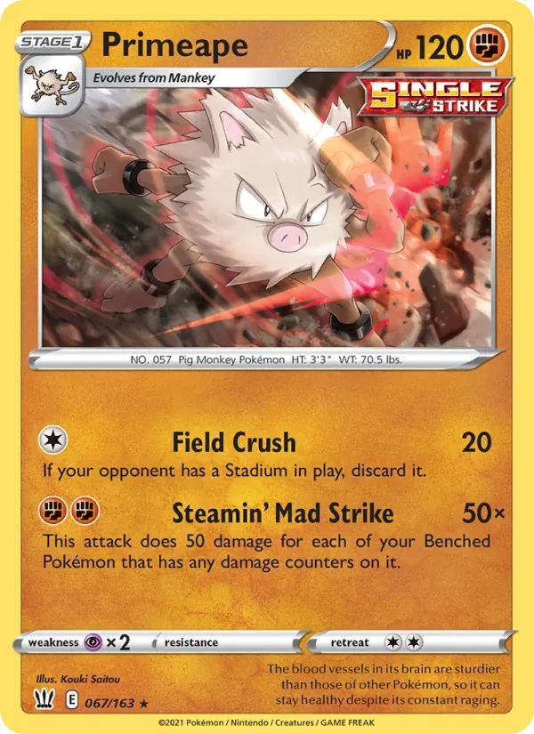 Primeape 67/163 Battle Styles Pokémon card