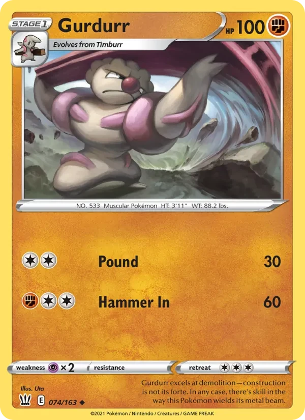 Gurdurr 74/163 Battle Styles Pokémon card