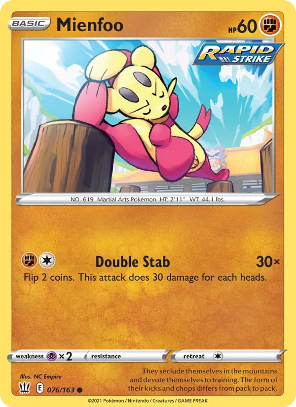 Mienfoo 76/163 Battle Styles Pokémon card