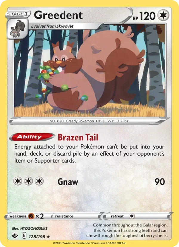 Greedent 128/198 Chilling Reign Pokémon card