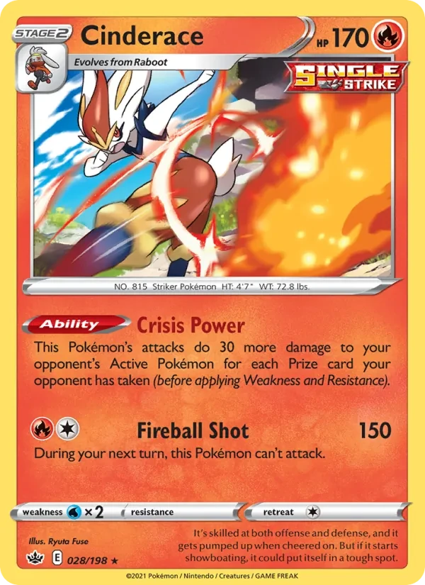 Cinderace 28/198 Chilling Reign Pokémon card