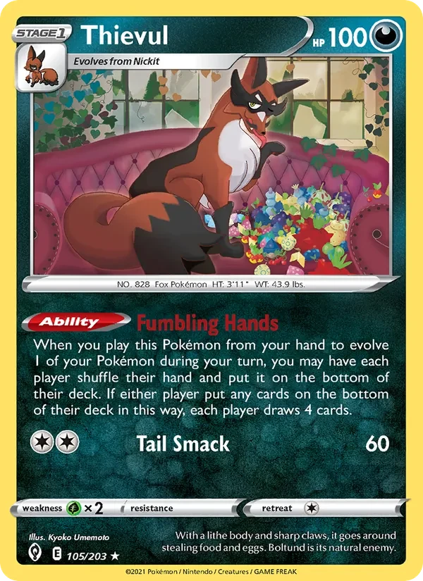 Thievul 105/203 Evolving Skies Pokémon card