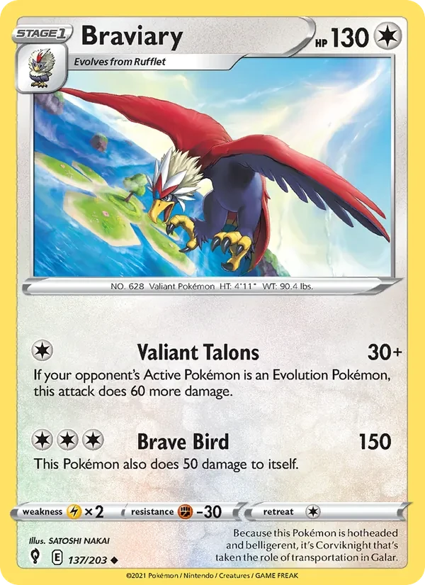 Braviary 137/203 Evolving Skies Pokémon card
