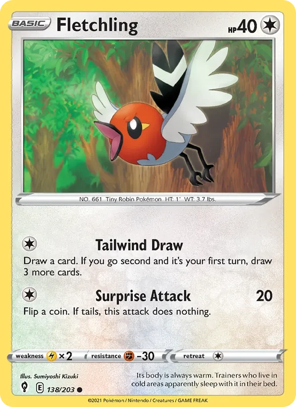 Fletchling 138/203 Evolving Skies Pokémon Karte