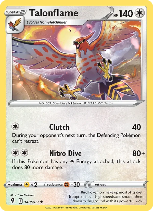 Talonflame 140/203 Evolving Skies Pokémon card