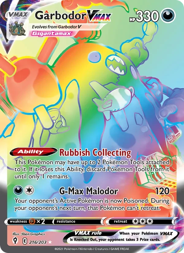 Garbodor VMAX 216/203 Evolving Skies Pokémon card