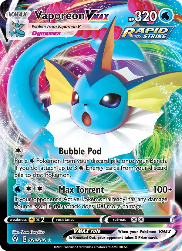 Vaporeon VMAX 30/203 Evolving Skies Pokémon card