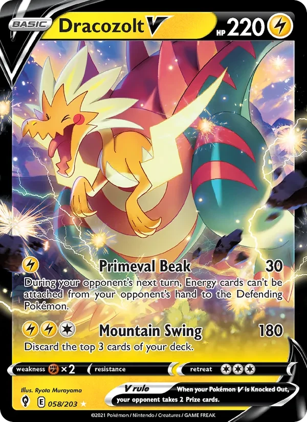 Dracozolt V 58/203 Evolving Skies Pokémon card