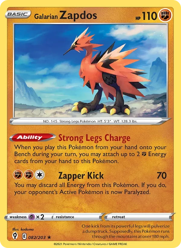 Galarian Zapdos 82/203 Evolving Skies Pokémon card
