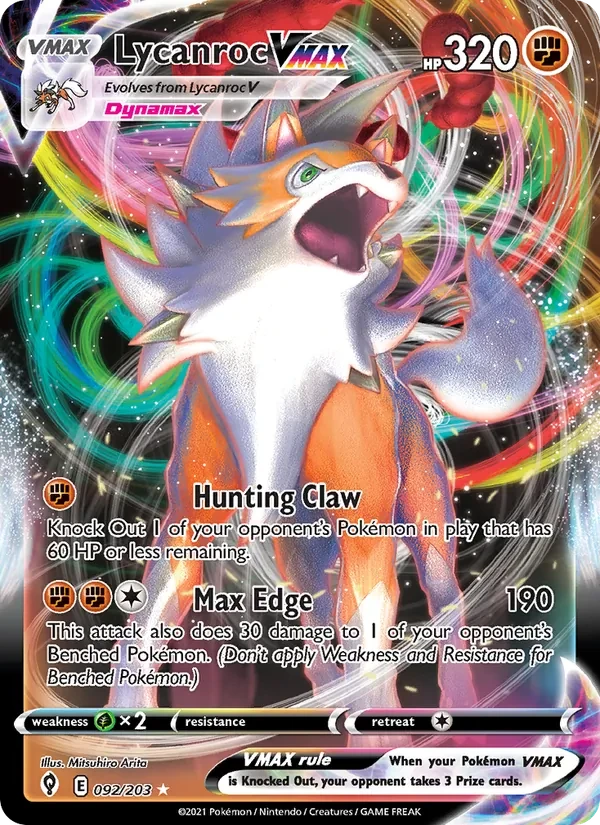 Lycanroc VMAX 92/203 Evolving Skies Pokémon card