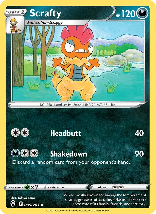 Scrafty 99/203 Evolving Skies Pokémon card