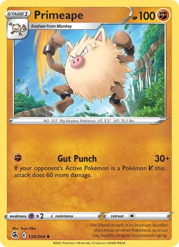 Primeape 134/264 Fusion Strike Pokémon card