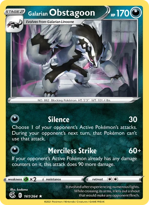 Galarian Obstagoon 161/264 Fusion Strike Pokémon card