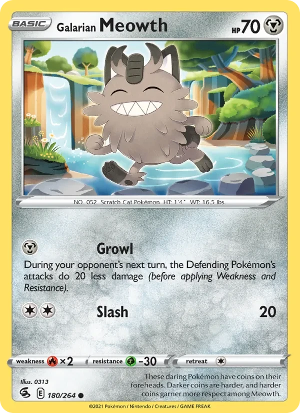 Galarian Meowth 180/264 Fusion Strike Pokémon card
