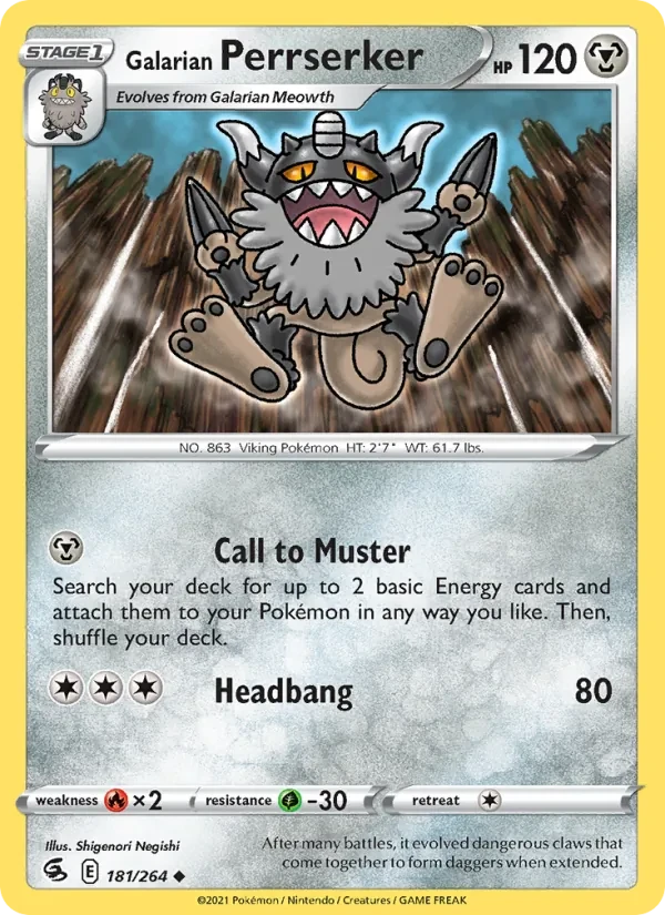 Galarian Perrserker 181/264 Fusion Strike Pokémon card
