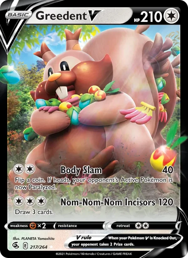 Greedent V 217/264 Fusion Strike Pokémon card