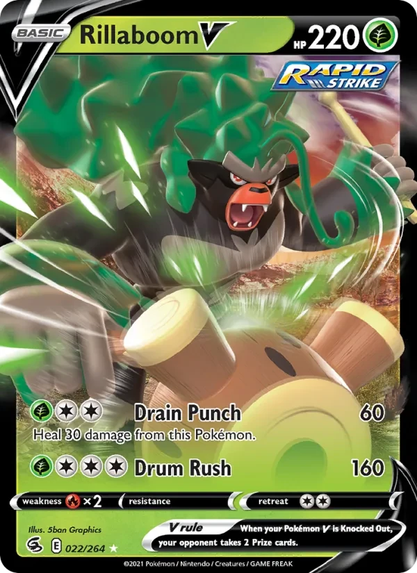 Rillaboom V 22/264 Fusion Strike Pokémon card