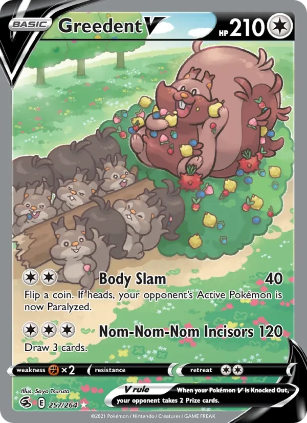 Greedent V 257/264 Fusion Strike Pokémon card