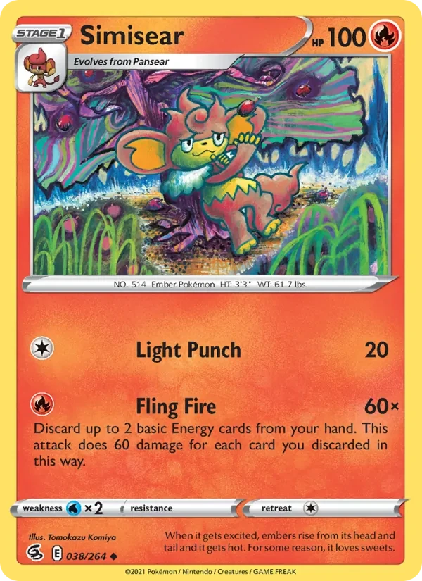 Carte Pokémon Simisear 38/264 Fusion Strike