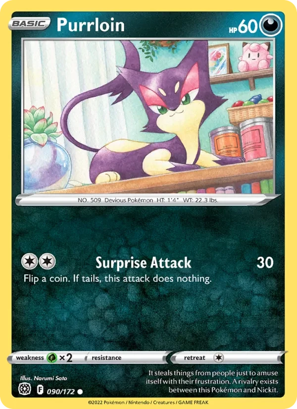 Purrloin 090/172 Brilliant Stars Pokémon Karte