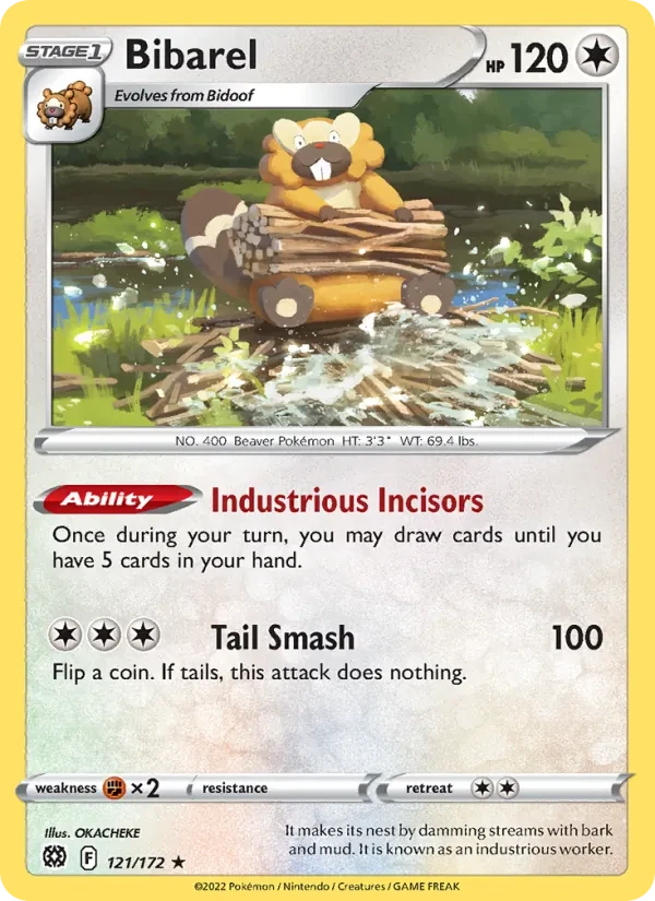 Bibarel 121/172 Brilliant Stars Pokémon card