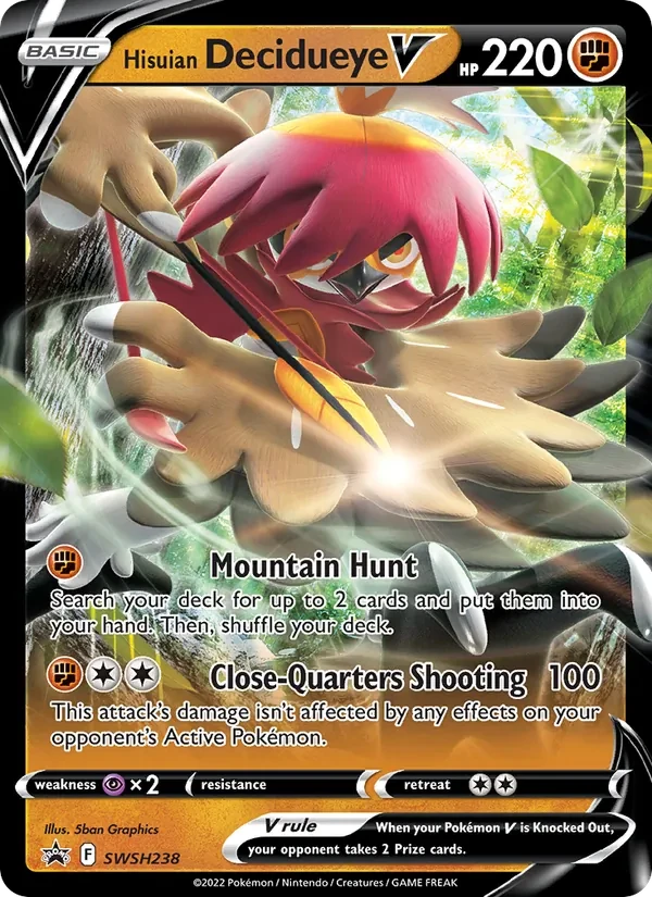 Hisuian Decidueye V SWSH238 SWSH Black Star Promos Pokémon kaart