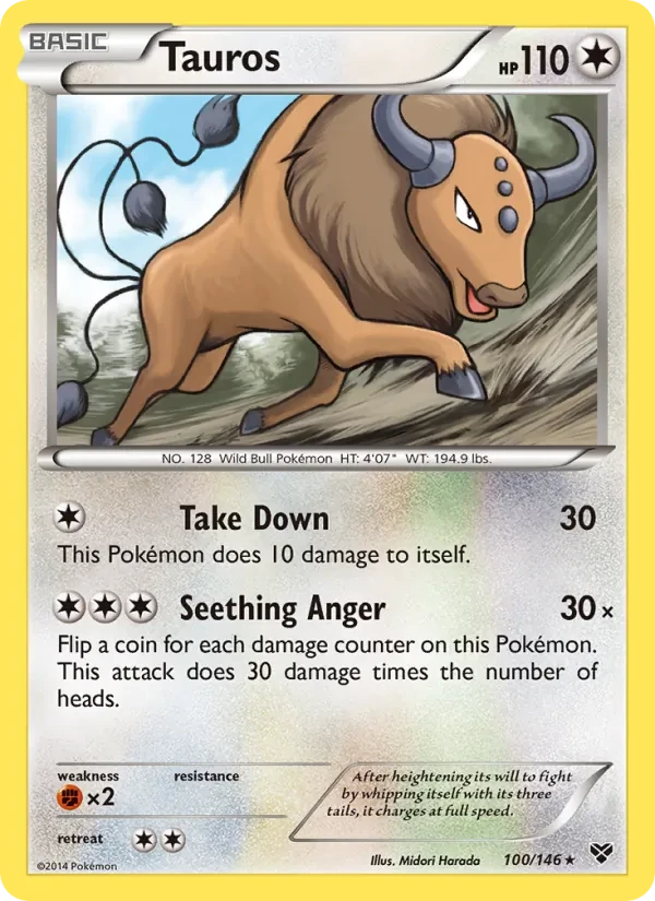 Tauros 100/146 XY Pokémon card