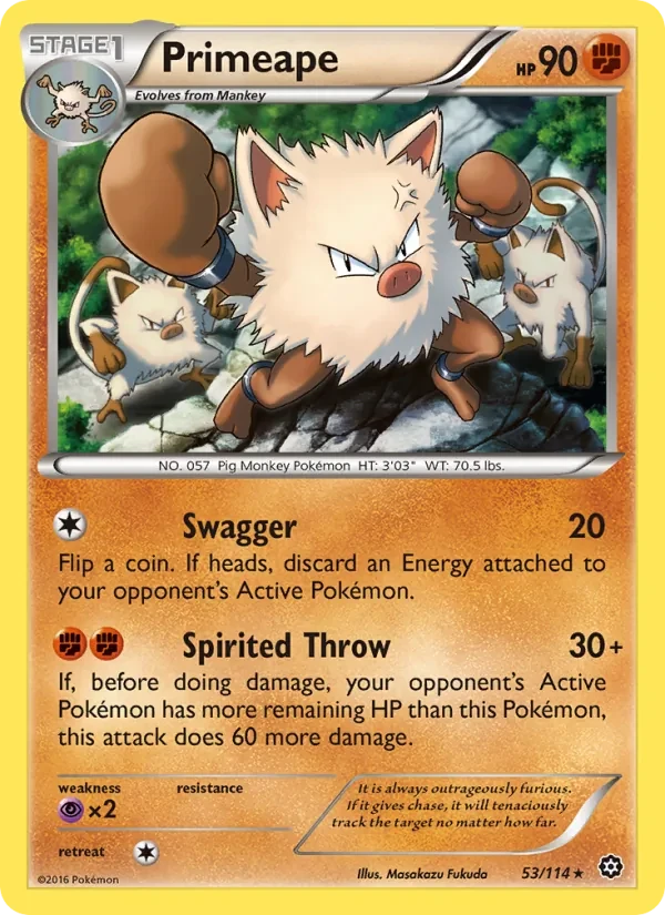 Primeape 53/114 Steam Siege Pokémon card