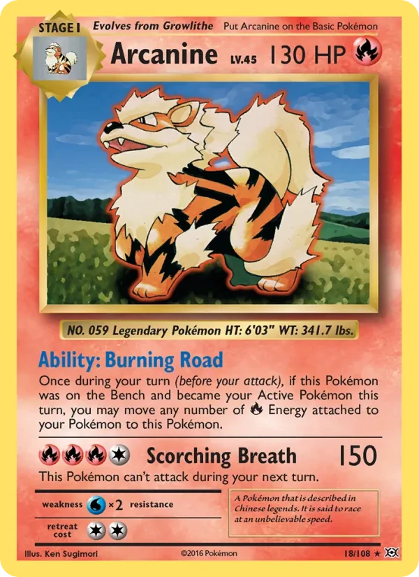 Arcanine 18/108 Evolutions Pokémon card