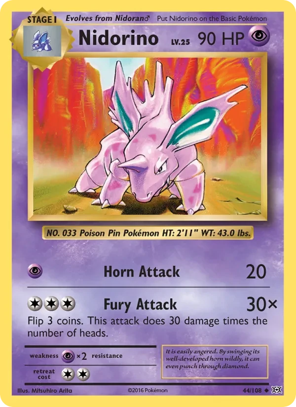 Nidorino 44/108 Evolutions Pokémon card