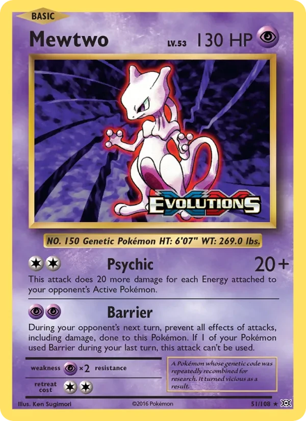 Mewtwo 51/108 Evolutions Pokémon card