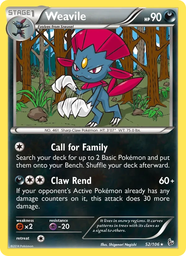 Weavile 52/106 Flashfire Pokémon card