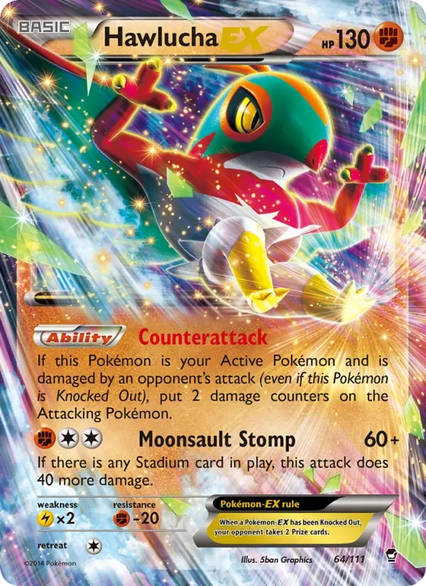 Hawlucha EX 64/111 Furious Fists Pokémon card
