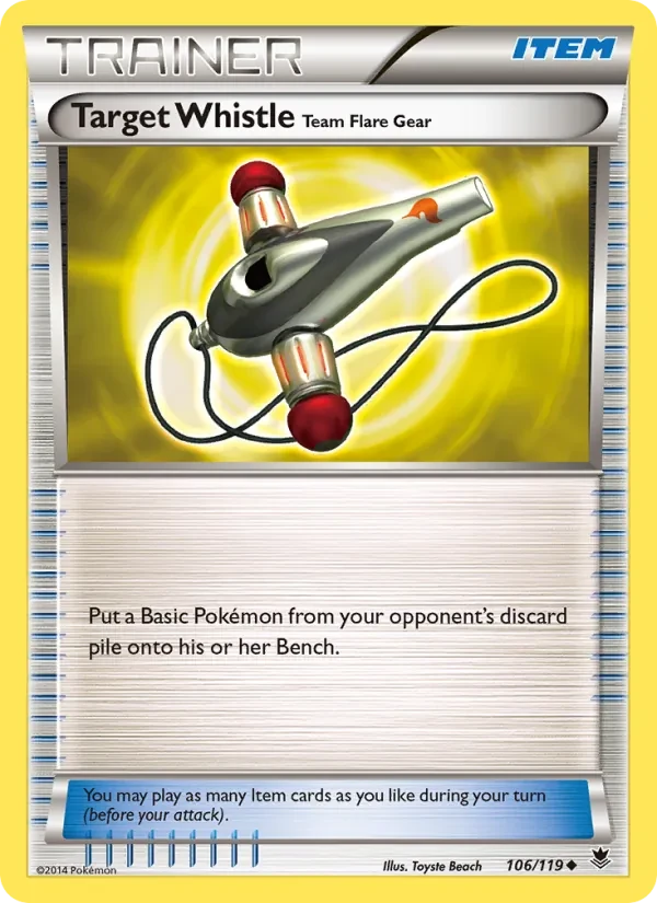 Target Whistle Team Flare Gear 106/119 Phantom Forces Pokémon card