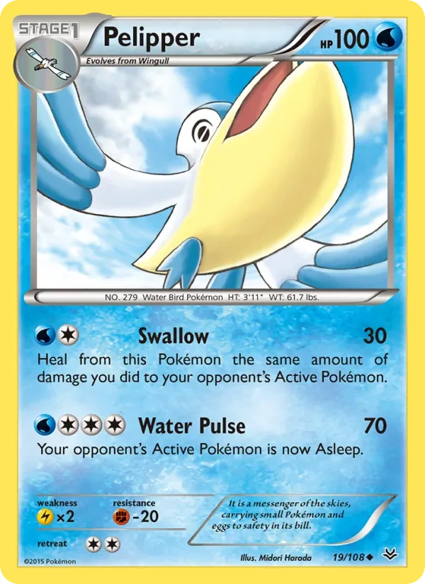 Pelipper 19/108 Roaring Skies Pokémon card