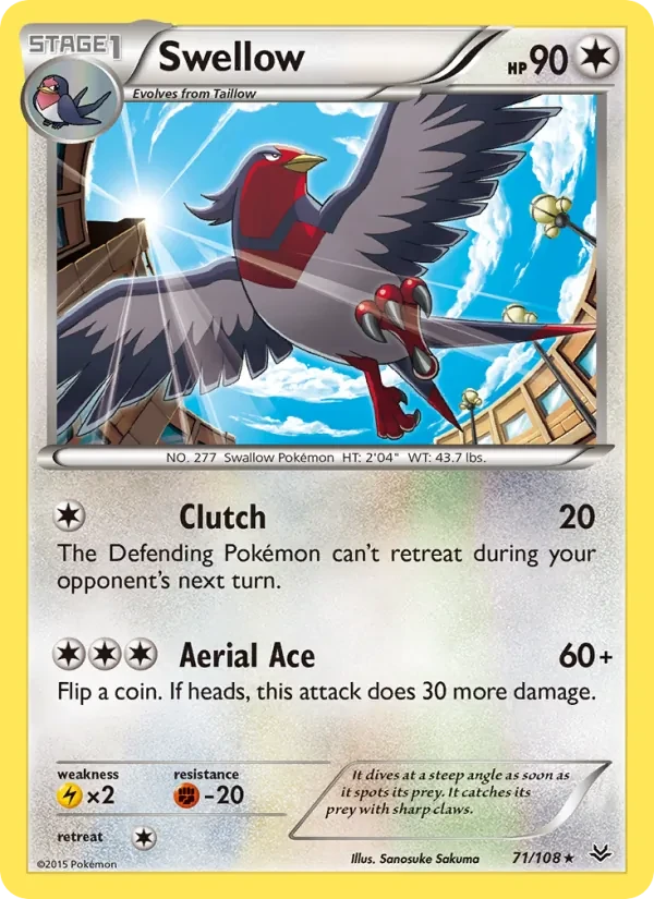 Swellow 71/108 Roaring Skies Pokémon card