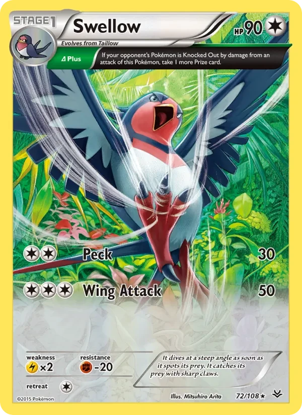Swellow 72/108 Roaring Skies Pokémon card