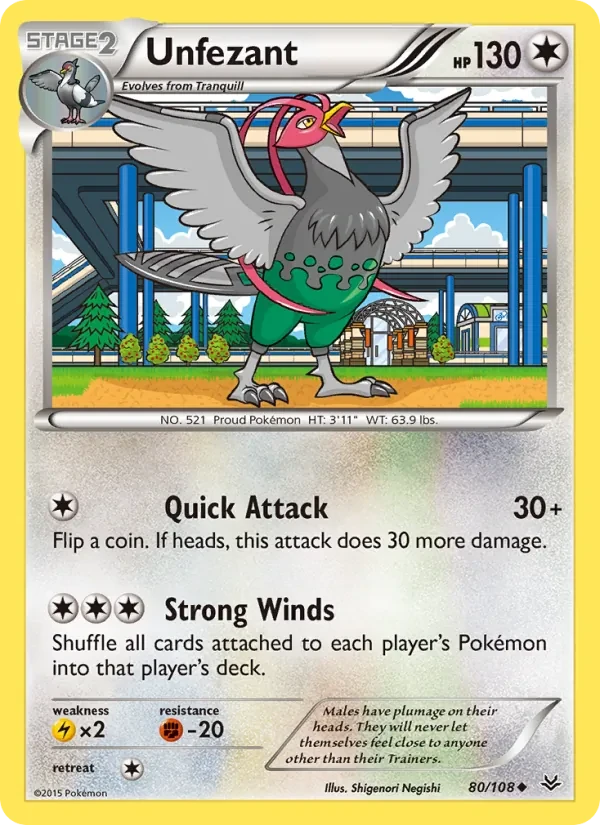 Unfezant 80/108 Roaring Skies Pokémon card