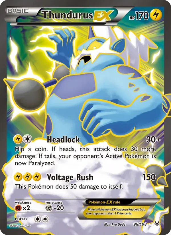 Thundurus EX 98/108 Roaring Skies Pokémon card