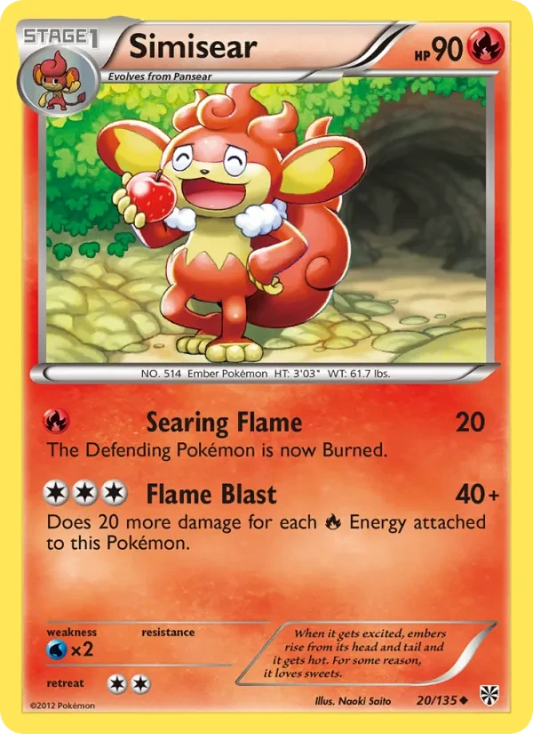 Simisear 20/135 Plasma Storm Pokémon card
