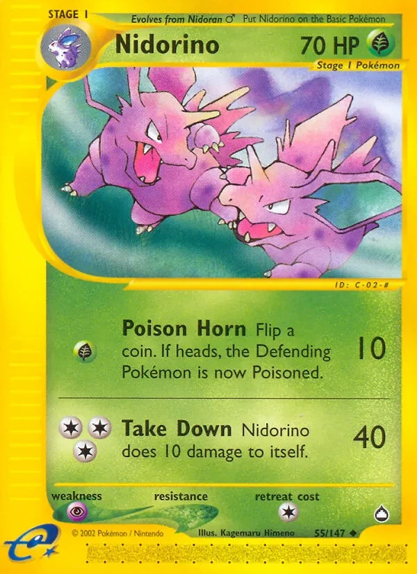 Nidorino 55/147 Aquapolis Pokémon card