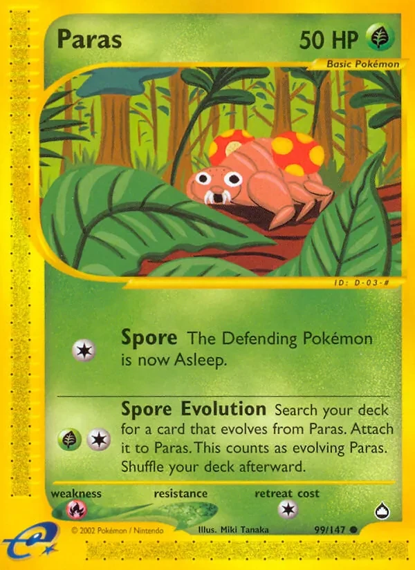Paras 99/147 Aquapolis Pokémon card