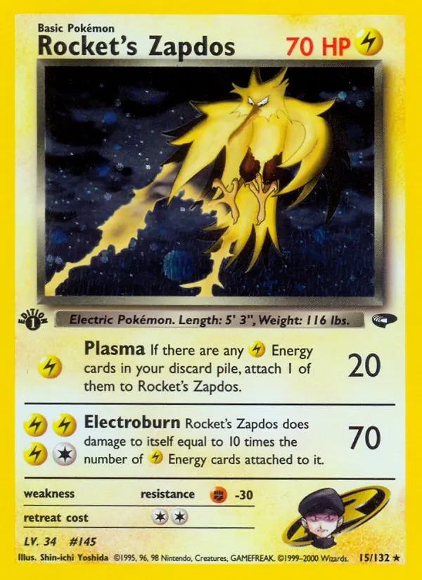 Rocket's Zapdos 15/132 Gym Challenge Pokémon card