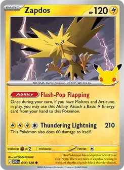 Zapdos 055/128 30th Celebration Pokémon card