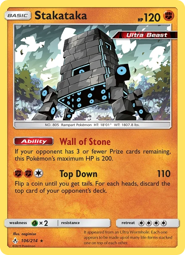 Stakataka 106/214 Unbroken Bonds Pokémon card