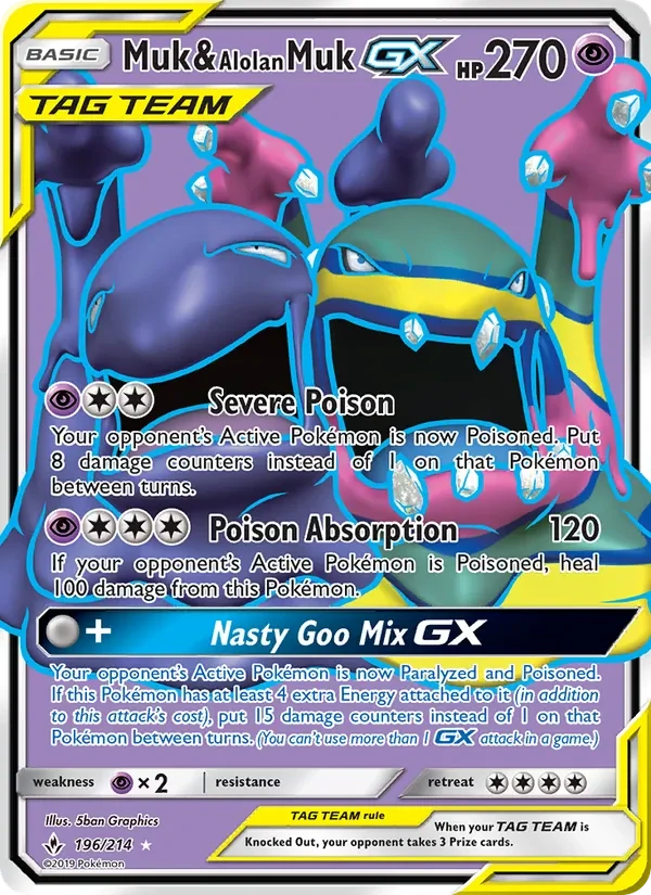 Carta Pokémon Muk & Alolan Muk GX 196/214 Unbroken Bonds