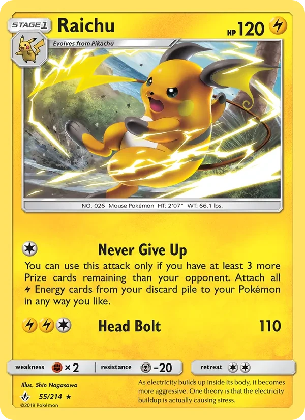 Raichu 55/214 Unbroken Bonds Pokémon card