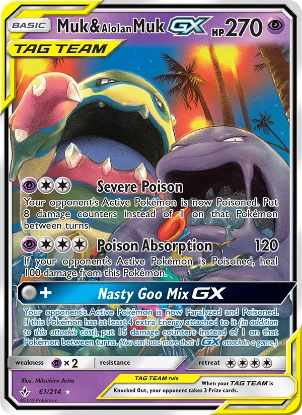 Carta Pokémon Muk & Alolan Muk GX 61/214 Unbroken Bonds