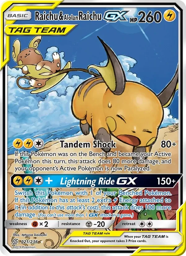 Carte Pokémon Raichu & Alolan Raichu GX 221/236 Unified Minds